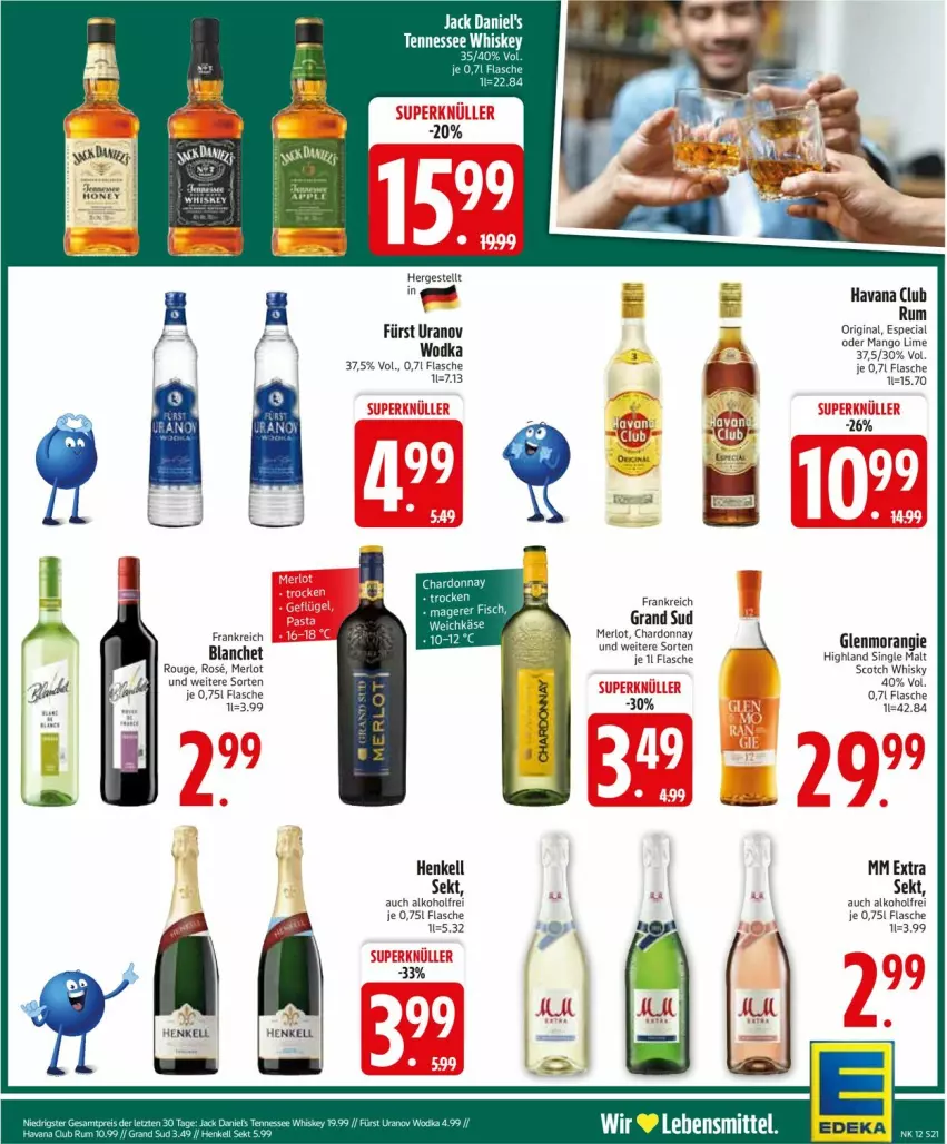 Aktueller Prospekt Edeka - Prospekte - von 16.03 bis 21.03.2026 - strona 21 - produkty: alkohol, chardonnay, flasche, gin, grand sud, Havana Club, lebensmittel, mango, merl, merlot, mm extra, rouge, rum, scotch, scotch whisky, sekt, single malt, whisky, wodka