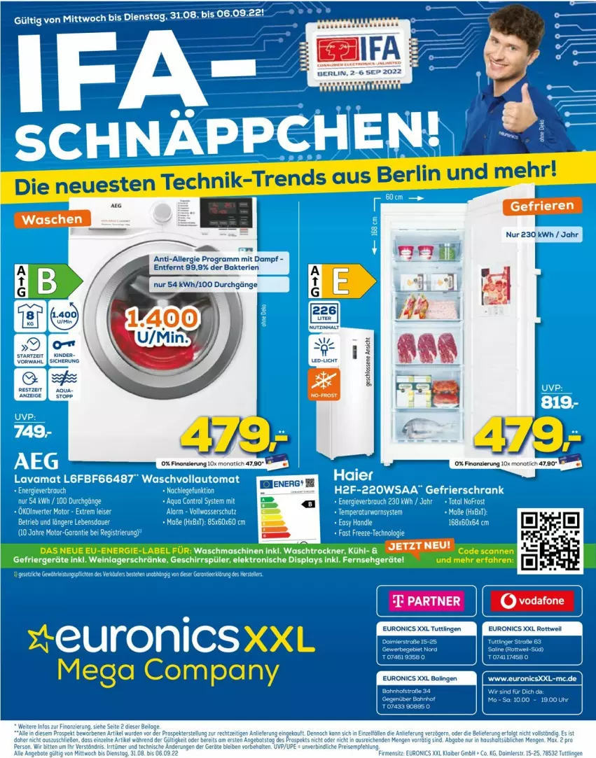 Aktueller Prospekt Euronics - Prospekte - von 31.08 bis 07.09.2022 - strona 16 - produkty: aeg, angebot, angebote, auer, auto, daim, eis, euronics xxl, gefrierschrank, gefu, Kinder, LG, reis, Schrank, Ti, waschvollautomat, wasser