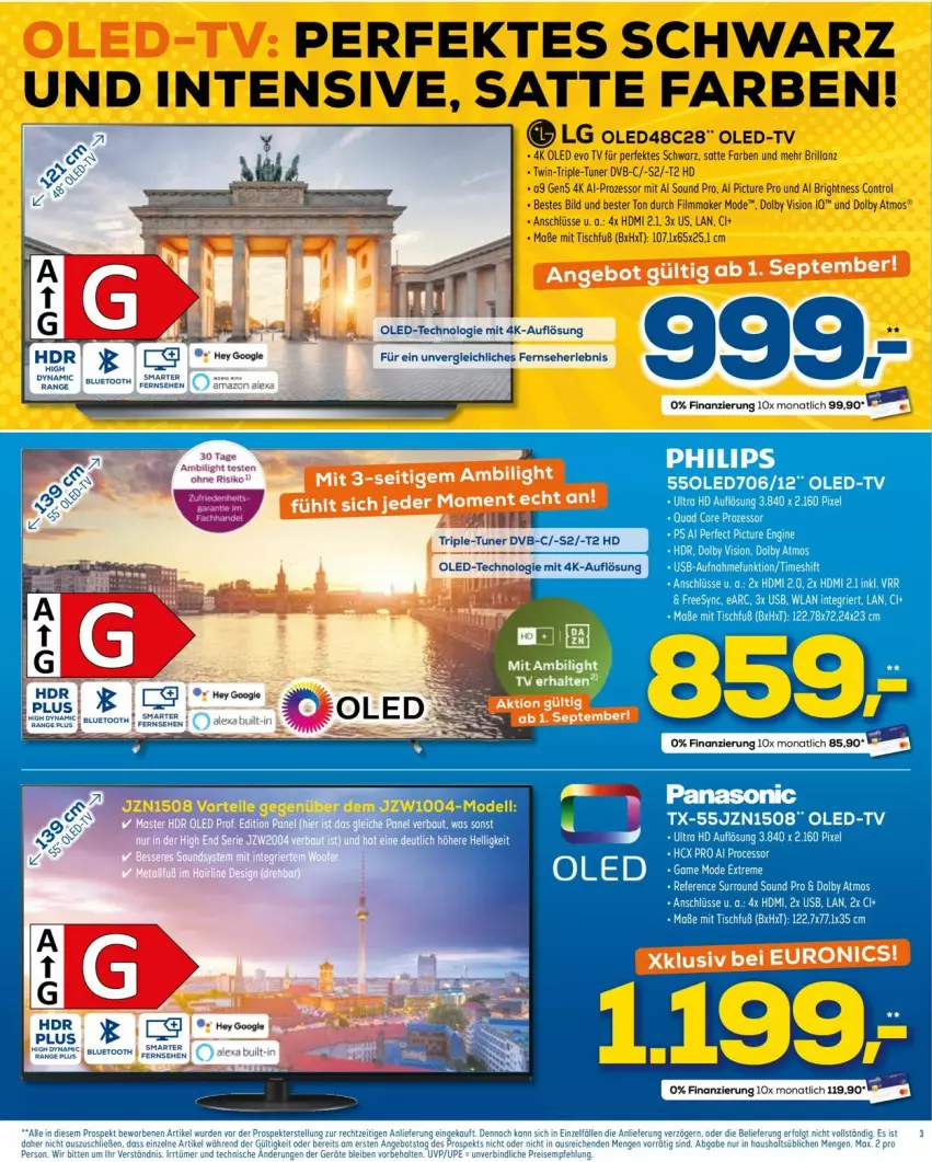 Aktueller Prospekt Euronics - Prospekte - von 31.08 bis 07.09.2022 - strona 3 - produkty: dvb, ente, fernseher, gin, HDMI, LG, Mode, monati, Oled-TV, panasonic, Philips, Ti, tisch, tuner, usb