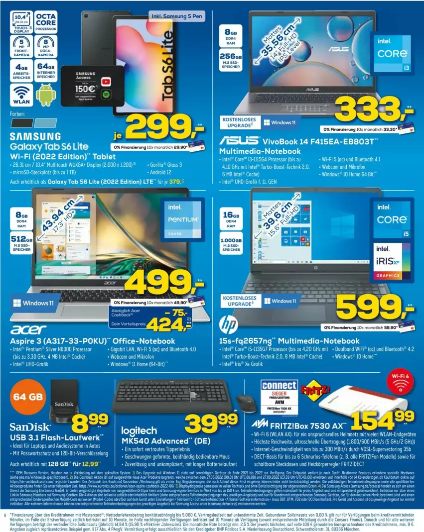 Aktueller Prospekt Euronics - Prospekte - von 31.08 bis 07.09.2022 - strona 6 - produkty: batterie, bett, dell, elle, ente, fritz, Intel, logitech, Mode, notebook, office, Pentium, ring, Samsung, sandisk, Schal, steckdose, tee, telefon, Ti, usb