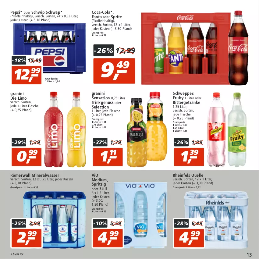 Aktueller Prospekt Real - von 05.09 bis 10.09.2022 - strona 13 - produkty: Alwa, coca-cola, cola, eis, elle, fanta, fanta oder, fanta oder sprite, flasche, getränk, getränke, granini, granini die limo, limo, mineralwasser, nuss, oder sprite, pepsi, reis, rheinfels quelle, schweppes, Schwip Schwap, sprite, Ti, wasser