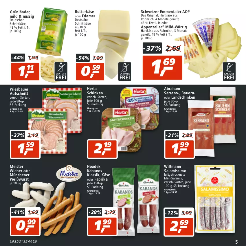 Aktueller Prospekt Real - von 05.09 bis 10.09.2022 - strona 5 - produkty: appenzeller, auer, aufschnitt, Bau, Bauer, butter, butterkäse, deutscher schnittkäse, edamer, eis, elle, emmentaler, gin, grünländer, hartkäse, herta, houdek, kabanos, Käse, landschinken, Meister, milch, Mini-Salami, nuss, paprika, reis, salami, schinken, schnittkäse, serrano, sim, Weißwurst, wiener, wiesbauer, wiltmann, wurst