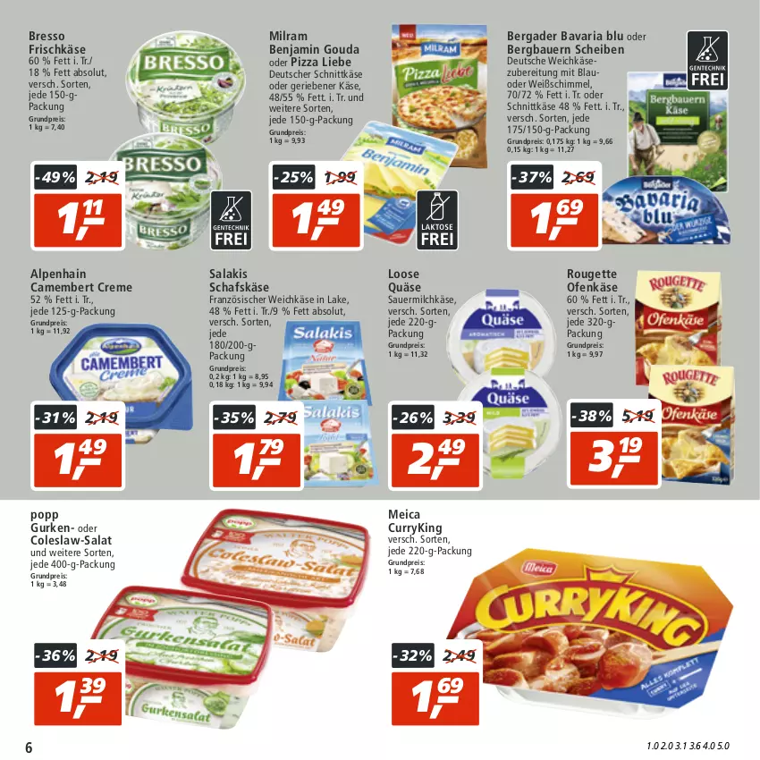 Aktueller Prospekt Real - von 05.09 bis 10.09.2022 - strona 6 - produkty: Alpenhain, auer, Bau, Bauer, bavaria blu, bergader, bresso, camembert, camembert creme, Coleslaw, creme, curry, deutscher schnittkäse, eis, französischer weichkäse, frischkäse, gouda, gurke, gurken, Käse, Loose, meica, milch, milram, Ofen, Ofenkäse, pizza, Popp, quäse, reis, Ria, rouge, rougette, salakis, salat, Sauermilchkäse, schafskäse, schnittkäse, weichkäse