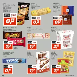 Gazetka promocyjna Real - Gazetka - ważna od 10.09 do 10.09.2022 - strona 12 - produkty: beutel, bonbons, butter, butterkeks, chips, dip, eis, giotto, kakao, keks, Kinder, kinder bueno, kitkat, leibniz, lion, nuss, oreo, raffaello, reis, ritter, ritter sport, schoko, schokolade, Sport, storck, tafelschokolade, Ti, tortilla, Tortilla Chips