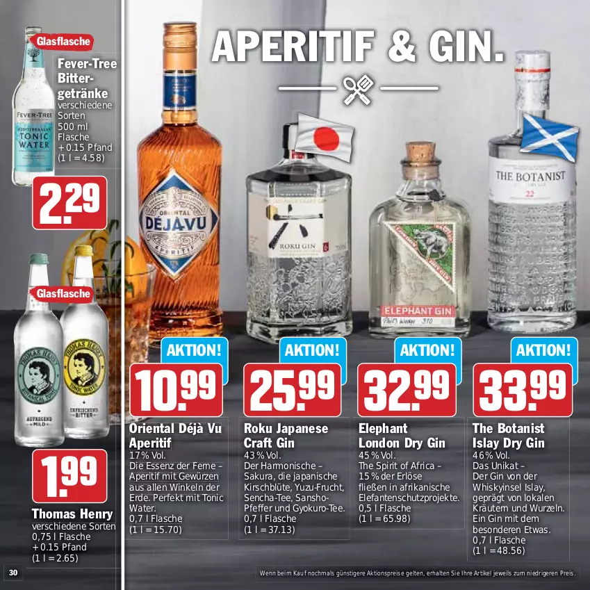 Aktueller Prospekt Hit - Prospekte - von 05.06 bis 24.06.2023 - strona 30 - produkty: aktionspreis, aperitif, Blüte, dry gin, eis, Elefant, erde, fever-tree, flasche, frucht, getränk, getränke, gewürz, gin, kirsch, kräuter, kräutern, london dry, london dry gin, pfeffer, reis, tee, thomas henry, Ti, tonic, tonic water, whisky, Yo