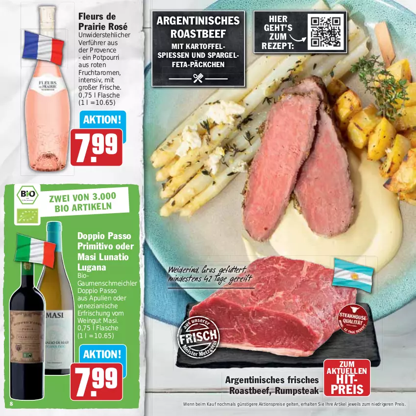 Aktueller Prospekt Hit - Prospekte - von 05.06 bis 24.06.2023 - strona 8 - produkty: aktionspreis, beef, bio, doppio passo, eis, elle, feta, flasche, frucht, kartoffel, passo, Potpourri, primitivo, reis, rezept, rind, roastbeef, rum, rumpsteak, spargel, steak, Ti, wein