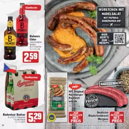 Gazetka promocyjna Hit - Prospekte - Gazetka - ważna od 24.06 do 24.06.2023 - strona 12 - produkty: aktionspreis, aubergine, auberginen, Berger, braten, bratwurst, budweiser, cider, dip, eis, elle, flasche, gin, mit paprika, nudel, nudelsalat, nürnberger, paprika, reis, rezept, rind, rinder, Rinderbratwurst, salat, Ti, wurst, würstchen