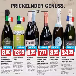 Gazetka promocyjna Hit - Prospekte - Gazetka - ważna od 24.06 do 24.06.2023 - strona 29 - produkty: black label, brut, Cap, champagne, champagner, chardonnay, ecco, elle, flasche, frucht, jahrgangssekt, lack, limo, Limoncello di Capri, Mode, mumm, nuss, Pinot, pinot noir, prosecco, puma, sekt, spumante, Ti, tisch, valdo, wasser