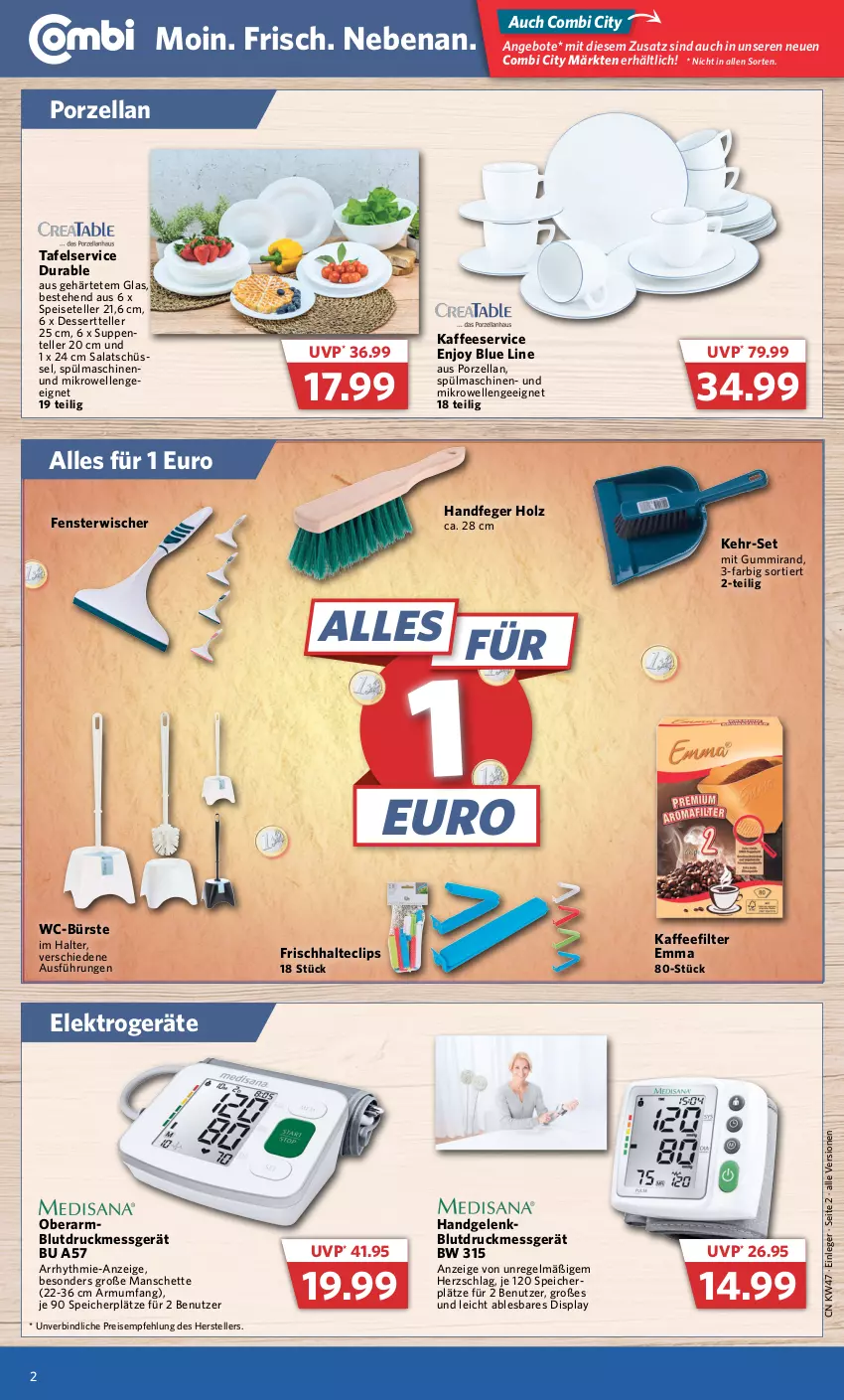 Aktueller Prospekt Combi - Prospekte - von 28.11 bis 03.12.2022 - strona 2 - produkty: angebot, angebote, Blutdruckmessgerät, bürste, dessert, Dessertteller, eis, Elektro, elektrogeräte, elle, fenster, Holz, kaffee, mikrowelle, reis, salat, schüssel, Speiseteller, spülmaschinen, suppe, suppen, teller, Ti, WC-Bürste