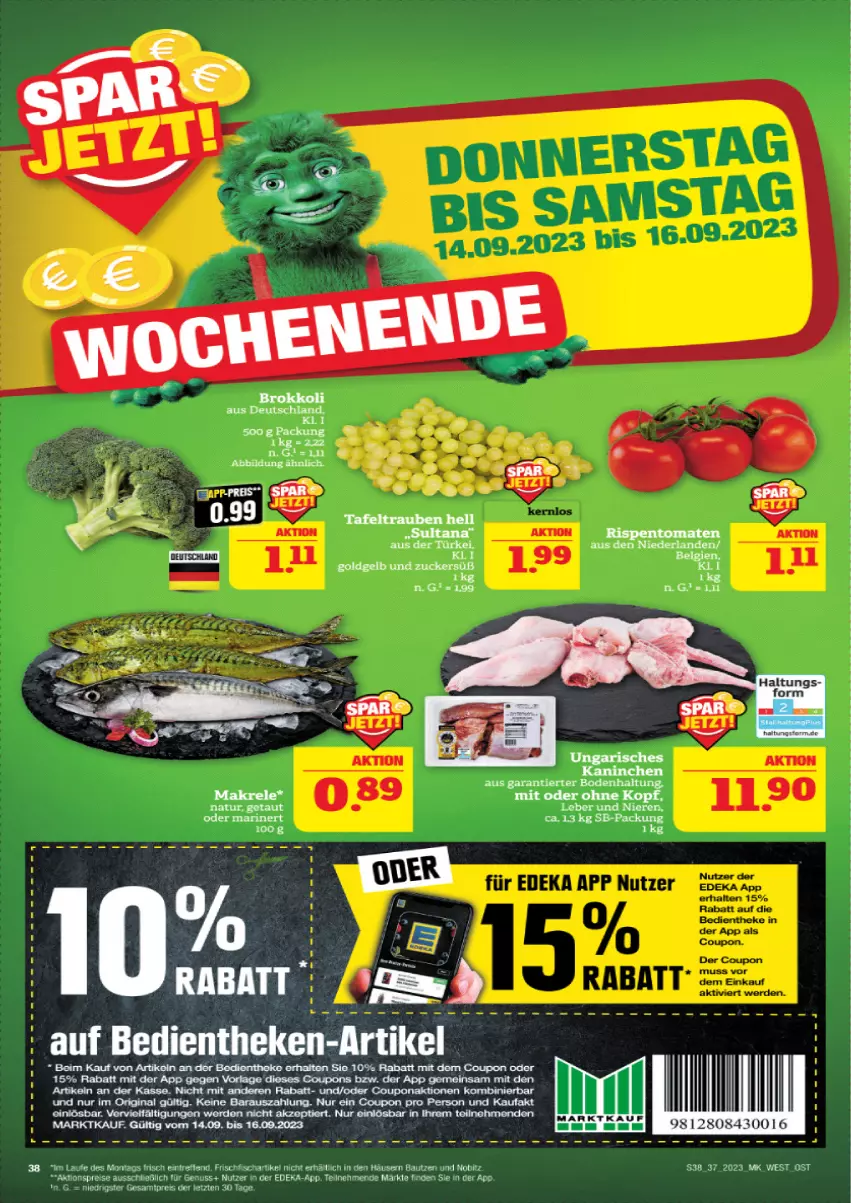 Aktueller Prospekt Marktkauf - Prospekt - von 10.09 bis 16.09.2023 - strona 39 - produkty: aktionspreis, Bau, brokkoli, coupon, coupons, deka, eier, eis, erde, fisch, frischfisch, gin, LG, Makrele, natur, nuss, reis, rel, rispentomaten, tafeltrauben, Ti, tomate, tomaten, trauben, Yo, ZTE, zucker