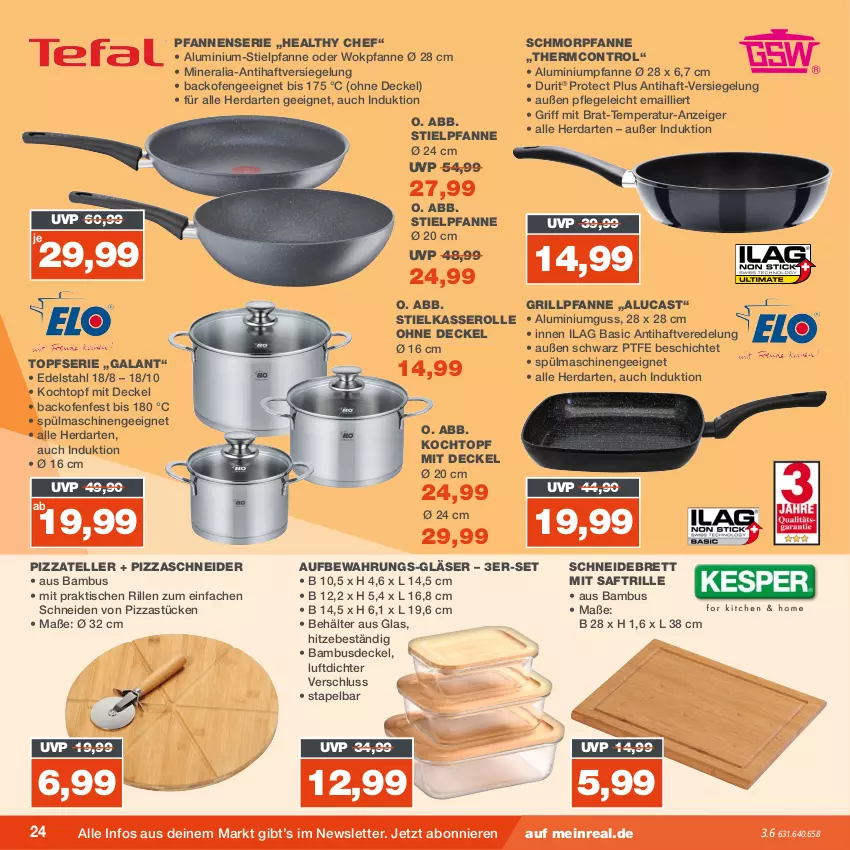 Aktueller Prospekt Real - von 31.07 bis 05.08.2023 - strona 24 - produkty: backofen, bambus, Behälter, decke, Deckel, edelstahl, elle, Gläser, grill, Grillpfanne, herdarten, ilag, Kochtopf, Ofen, pfanne, pfannen, pizza, saft, schmorpfanne, schneidebrett, spülmaschinen, stielkasserolle, Stielpfanne, teller, Ti, tisch, topf, wok