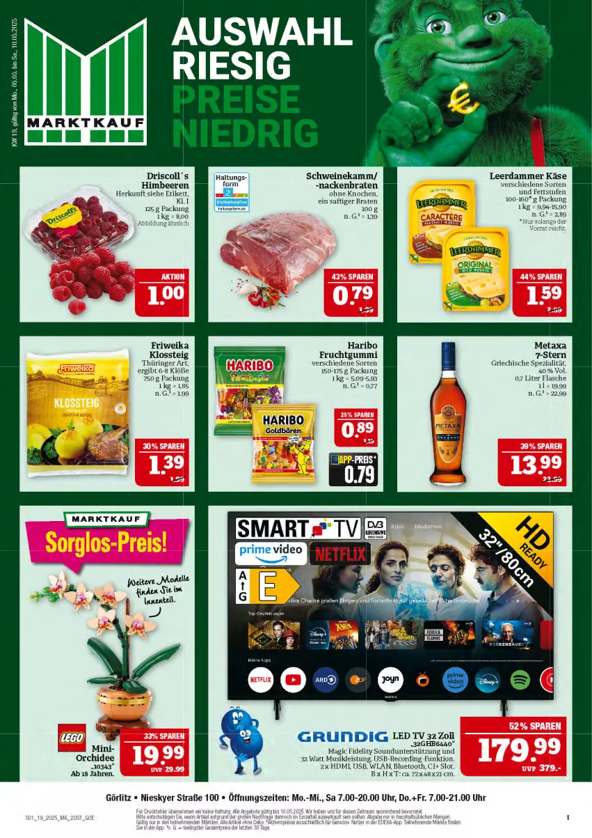 Aktueller Prospekt Marktkauf - Prospekt - von 04.05 bis 10.05.2025 - strona 1 - produkty: beere, beeren, braten, eis, flasche, frucht, fruchtgummi, grundig, haribo, HDMI, himbeer, himbeere, himbeeren, Käse, led tv, leerdammer, Metaxa, Mode, orchidee, reis, ring, saft, schwein, schweine, Spezi, Ti, usb, usb-recording-funktion, wein, weine, ZTE