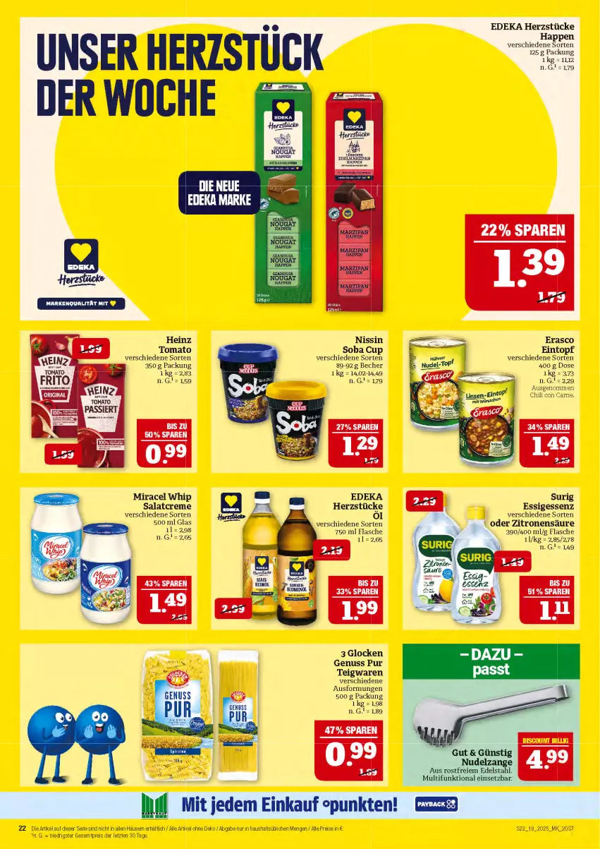 Aktueller Prospekt Marktkauf - Prospekt - von 04.05 bis 10.05.2025 - strona 22 - produkty: Becher, chili, creme, deka, edelstahl, eintopf, eis, erasco, essig, flasche, heinz, miracel, miracel whip, Nissin, nudel, nuss, reis, salat, salatcreme, teigwaren, Ti, topf, zitrone, zitronen, ZTE