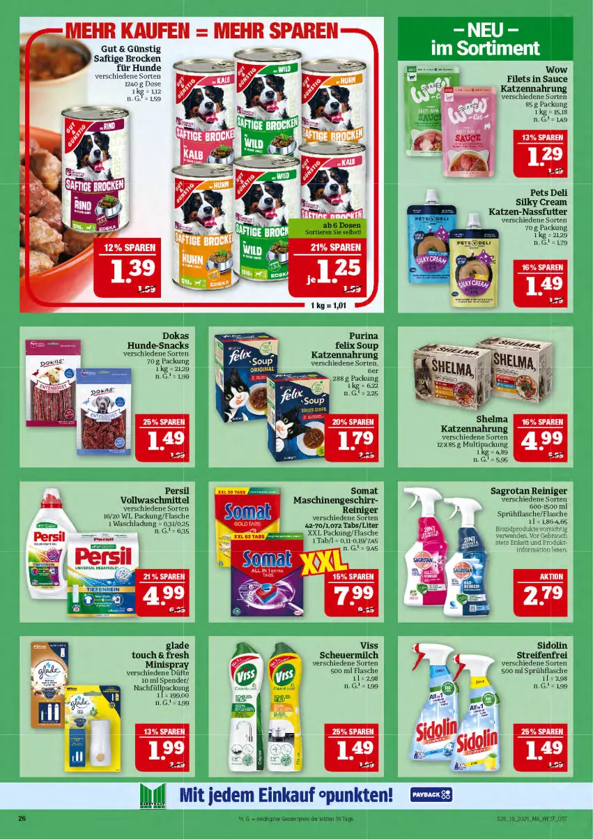 Aktueller Prospekt Marktkauf - Prospekt - von 04.05 bis 10.05.2025 - strona 26 - produkty: bio, biozidprodukte, Brock, eis, felix, filet, filets, flasche, geschirr, Glade, katzennahrung, nassfutter, persil, purina, Rauch, reifen, reiniger, reis, rwe, saft, sagrotan, sauce, sidolin, snack, snacks, somat, sprühflasche, tee, Ti, Tiere, vollwaschmittel, waschmittel, ZTE