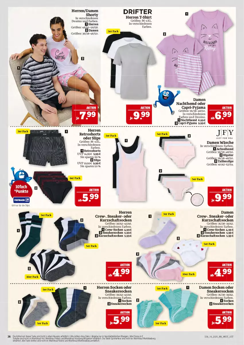 Aktueller Prospekt Marktkauf - Prospekt - von 04.05 bis 10.05.2025 - strona 36 - produkty: achselhemd, Cap, eis, ente, hemd, Kurzschaftsocken, Nachthemd, Pyjama, reis, retroshorts, schuhe, shirt, shorts, shorty, slip, slips, sneaker, sneakersocken, socken, Sport, T-Shirt, Taillenslip, tee, Ti, Yo