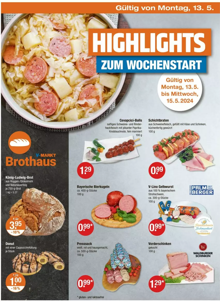 Aktueller Prospekt Vmarkt - Prospekte - von 10.05 bis 15.05.2024 - strona 22 - produkty: auer, ball, bier, braten, brot, burger, cevapcici, dinkelmehl, eis, fleisch, gewürz, hackfleisch, Käse, knoblauch, küche, Küchen, Kugel, mac, mehl, natur, paprika, presssack, rind, rinder, sac, saft, schinken, schwein, schweine, schweinefleisch, Ti, wein, weine, wurst