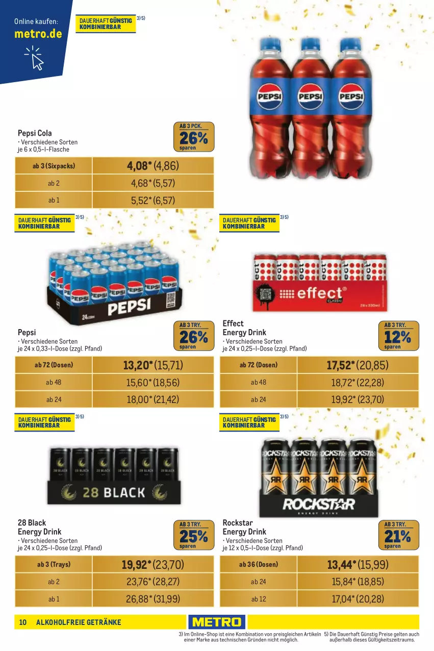 Aktueller Prospekt Metro - Händler Journal - von 17.10 bis 30.10.2024 - strona 10 - produkty: alkohol, alkoholfreie getränke, auer, cola, drink, Effect, eis, energy drink, flasche, getränk, getränke, lack, Metro, pepsi, Pepsi Cola, reis, Rockstar, Ti