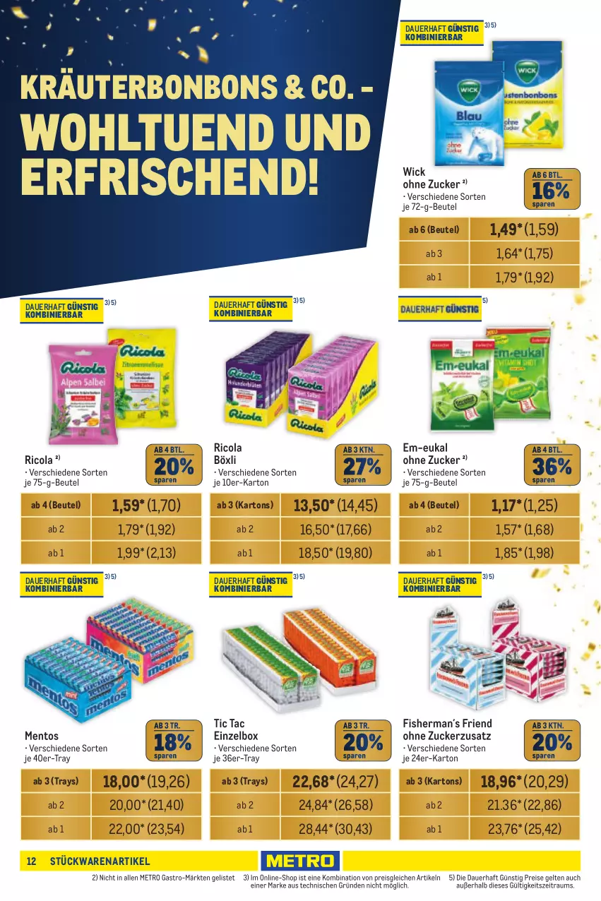 Aktueller Prospekt Metro - Händler Journal - von 17.10 bis 30.10.2024 - strona 12 - produkty: auer, beutel, bonbons, cola, eis, kräuter, mentos, Metro, metro gastro, reis, Ricola, Ti, WICK, zucker