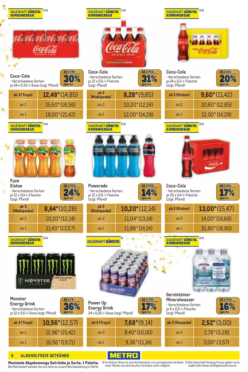 Aktueller Prospekt Metro - Händler Journal - von 17.10 bis 30.10.2024 - strona 8 - produkty: alkohol, alkoholfreie getränke, Alwa, auer, coca-cola, cola, drink, eis, eistee, energy drink, flasche, gerolsteine, gerolsteiner, getränk, getränke, mineralwasser, monster, Monster Energy, Palette, reis, steiner, tee, Ti, wasser