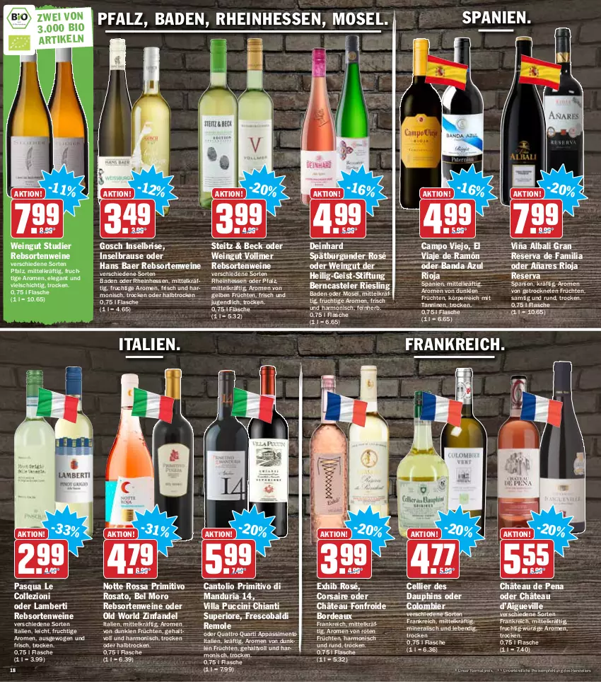 Aktueller Prospekt Hit - Prospekte - von 07.02 bis 12.02.2022 - strona 18 - produkty: aldi, Amber, Bad, bier, brause, burgunder, campo viejo, chia, chianti, cin, Corsaire, eis, elle, flasche, frucht, früchte, früchten, primitivo, rebsortenweine, reis, Ria, riesling, rioja, rosato, sim, spätburgunder, teller, Ti, wein, weine