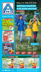 Gazetka promocyjna Aldi Nord - Von Montag - Gazetka - ważna od 02.09 do 02.09.2023 - strona 1 - produkty: aldi, auto, Becher, beutel, bio, bio-joghurt, Bio-Käse, creme, eis, fleisch, gin, hackfleisch, joghur, joghurt, Käse, Kinder, milch, mozzarella, natur, naturland, pocopiano, reis, rel, Schal, Schale, schwein, schweine, Schweinehackfleisch, tafeltrauben, Ti, trauben, up2fashion, wein, weine, ZTE