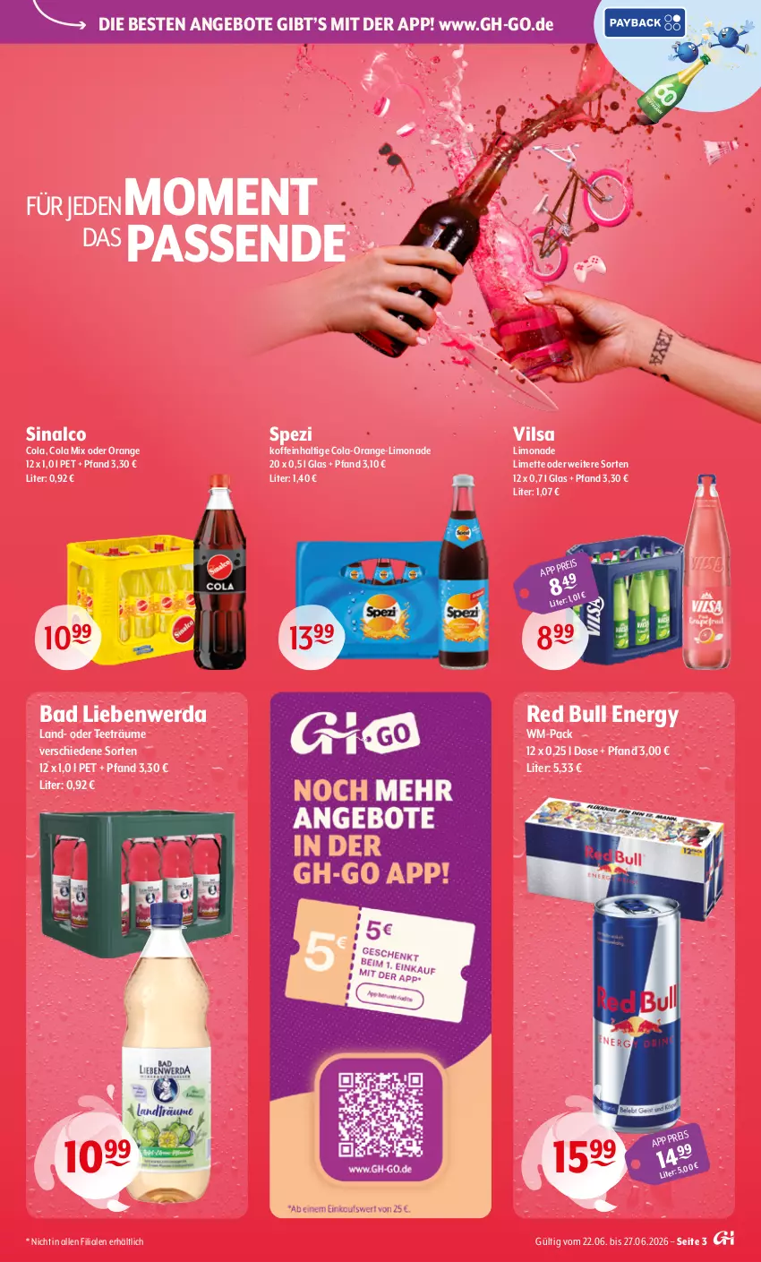 Aktueller Prospekt Getraenke Hoffmann - Prospekte - von 22.06 bis 27.06.2026 - strona 3 - produkty: angebot, angebote, Bad, Bad Liebenwerda, cola, eis, limette, limo, limonade, Mett, orange, red bull, sinalco, Spezi, tee, Ti, vilsa