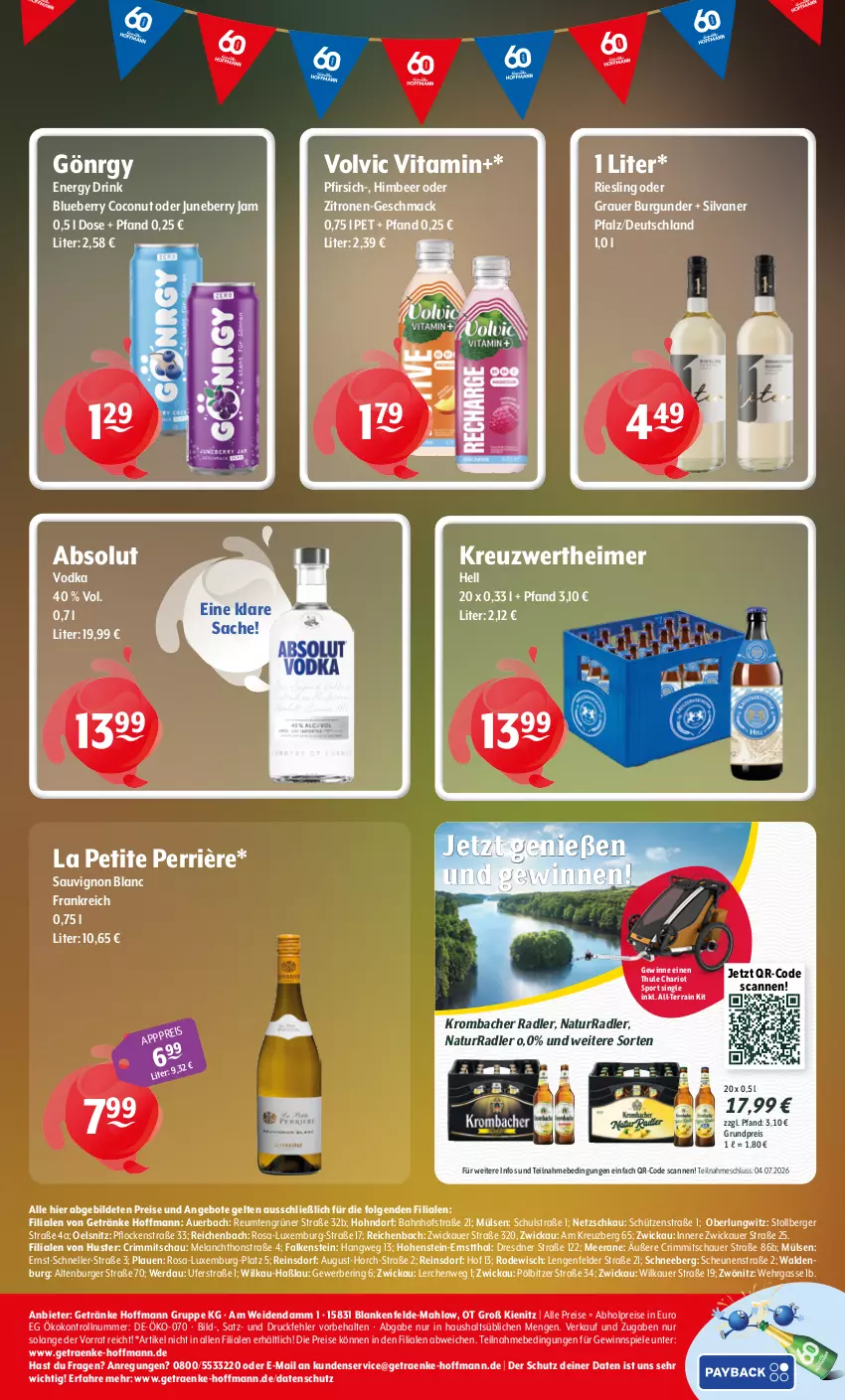 Aktueller Prospekt Getraenke Hoffmann - Prospekte - von 22.06 bis 27.06.2026 - strona 8 - produkty: abholpreise, altenburger, angebot, angebote, auer, Berger, blueberry, burger, burgunder, coconut, drink, eimer, eis, Elan, elle, energy drink, getränk, getränke, gewinnspiel, grauer burgunder, Heu, himbeer, hohenstein, krombache, krombacher, LG, mac, natur, pfirsich, radler, reis, riesling, ring, sac, sauvignon, sauvignon blanc, Schütze, silvaner, Spiele, Sport, Thule, Ti, vita, vodka, volvic, WICK, zitrone, zitronen