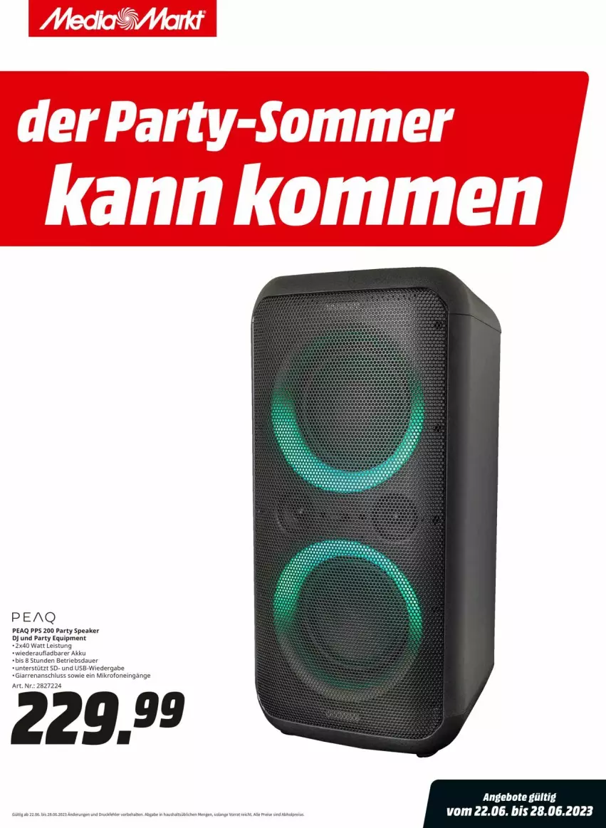 Aktueller Prospekt Media Markt - Prospekte - von 22.06 bis 28.06.2023 - strona 1 - produkty: akku, angebot, angebote, auer, eis, Ti, usb