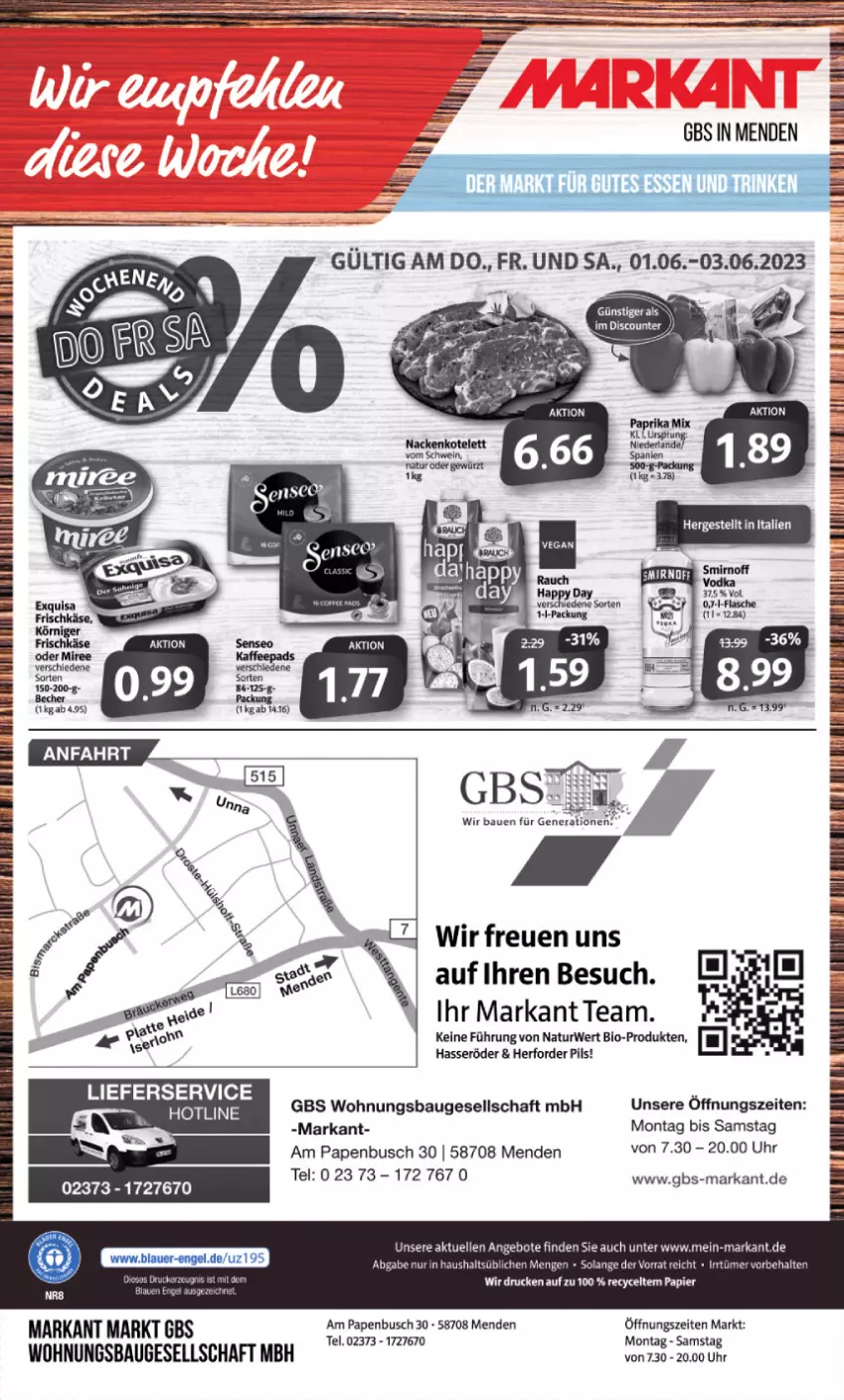 Aktueller Prospekt Markant - Prospekte - von 30.05 bis 03.06.2023 - strona 12 - produkty: angebot, angebote, Bau, Bebe, Becher, bio, brot, elle, hasseröder, lieferservice, natur, papier, pils, rwe, smirnoff, Ti, uhr, vodka