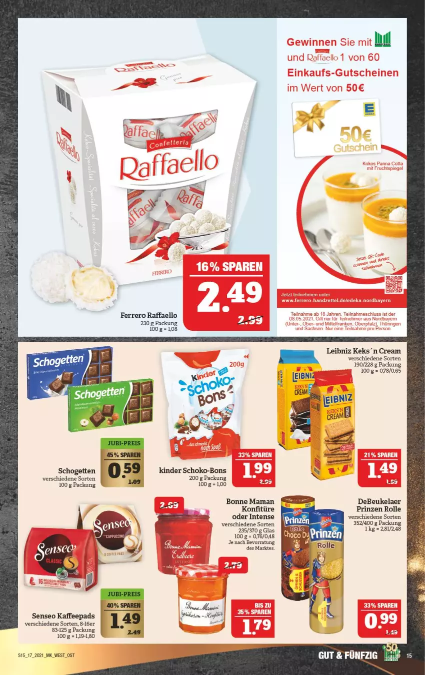 Aktueller Prospekt Marktkauf - Prospekt - von 25.04 bis 30.04.2021 - strona 15 - produkty: bonne maman, debeukelaer, ferrero, kaffee, kaffeepads, keks, Kinder, konfitüre, leibniz, mam, prinzen rolle, raffaello, schogetten, schoko, schoko-bons, senseo