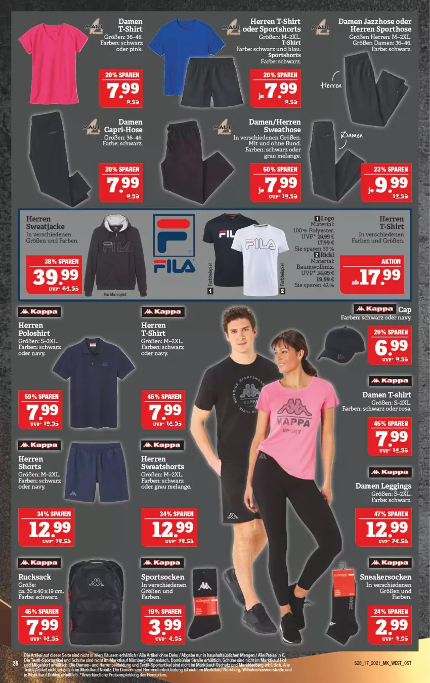 Aktueller Prospekt Marktkauf - Prospekt - von 25.04 bis 30.04.2021 - strona 28 - produkty: aeg, Bau, Cap, damen t-shirt, Elan, gin, hose, Jacke, kleid, leggings, Ria, rucksack, sac, shirt, shorts, Sport, Sweathose, sweatjacke, T-Shirt, Ti