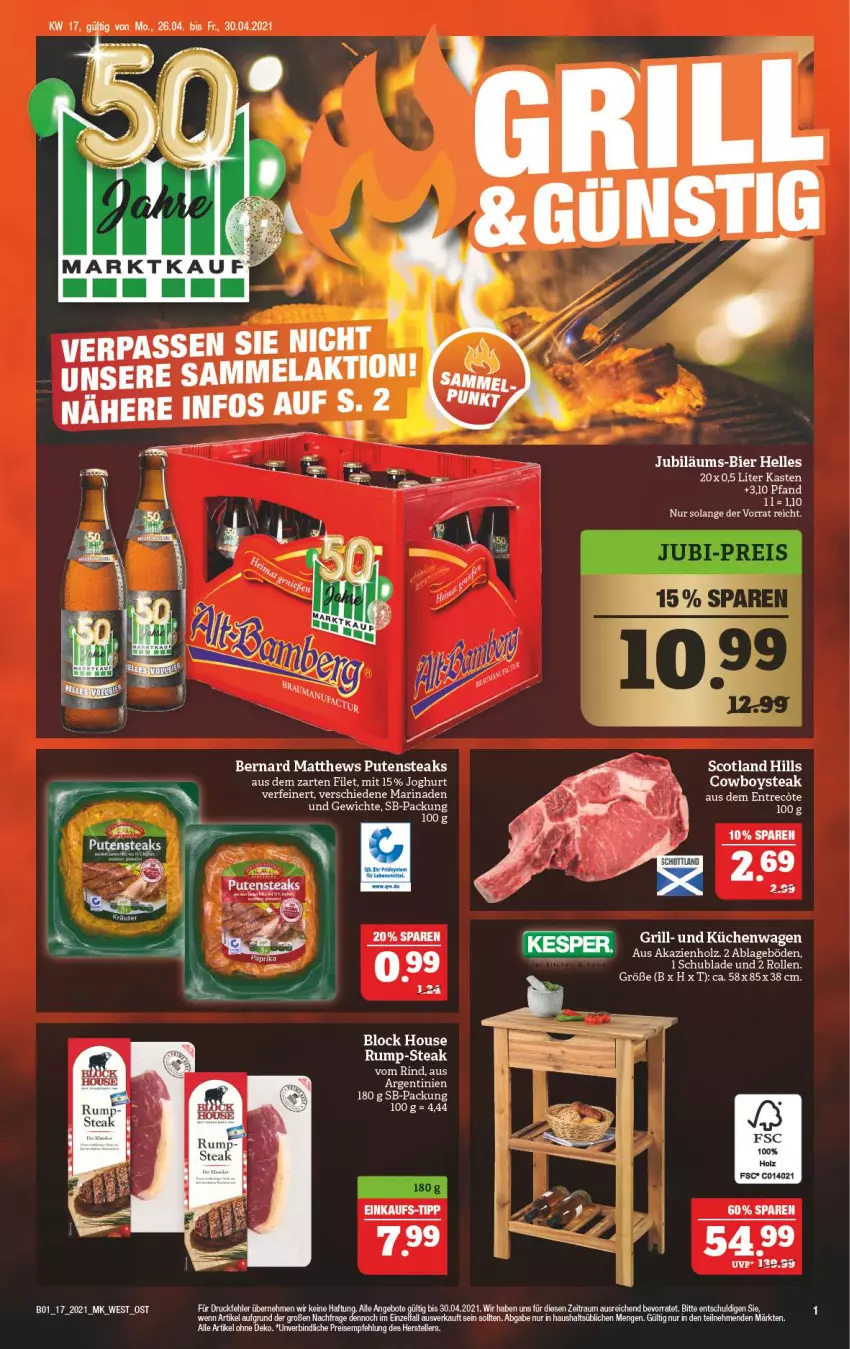 Aktueller Prospekt Marktkauf - Prospekt - von 25.04 bis 30.04.2021 - strona 33 - produkty: angebot, angebote, bier, elle, filet, grill, Holz, joghur, joghurt, Jubiläums, küche, Küchen, marinade, pute, putensteaks, rind, rum, steak, steaks, Ti