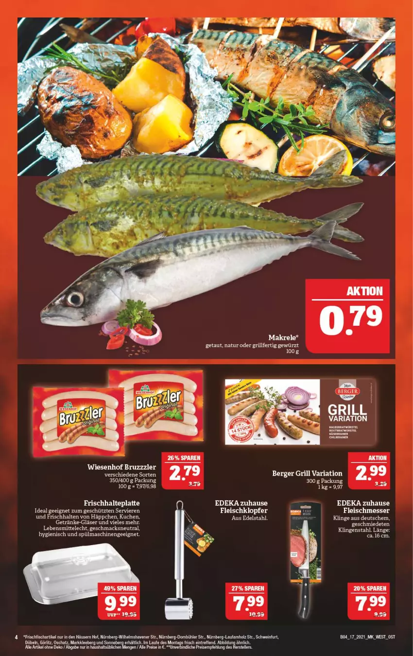 Aktueller Prospekt Marktkauf - Prospekt - von 25.04 bis 30.04.2021 - strona 36 - produkty: Berger, bratwurst, bruzzzler, deka, eis, elle, fisch, fleisch, frischfisch, getränk, getränke, gewürz, Gläser, grill, Holz, kuchen, latte, lebensmittel, mac, Makrele, messer, natur, reis, rel, Ria, rostbratwurst, rostbratwurste, schwein, teller, Ti, wein, wiesenhof, wurst, ZTE