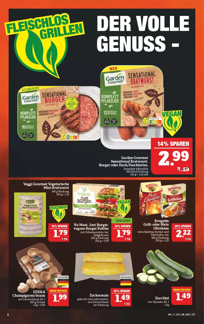 Aktueller Prospekt Marktkauf - Prospekt - von 25.04 bis 30.04.2021 - strona 38 - produkty: bratwurst, braun, burger, champignon, champignons, champignons braun, ente, garden gourmet, grill, mais, Ofen, rouge, rougette, Schal, Schale, Ti, Vegeta, wurst, zucchini, zucker, zuckermais