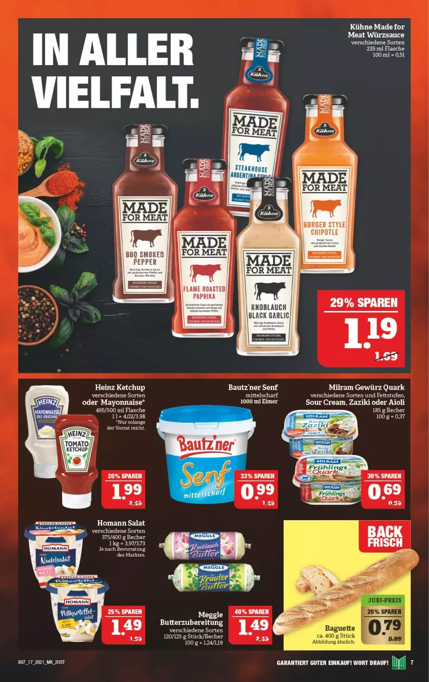 Aktueller Prospekt Marktkauf - Prospekt - von 25.04 bis 30.04.2021 - strona 39 - produkty: aioli, Bau, Becher, burger, butter, eimer, flasche, gewürz, heinz, homann, ketchup, Kühne, lack, mayonnaise, meggle, milram, paprika, quark, salat, sauce, senf, sour cream, Ti, würzsauce, Yo, zaziki