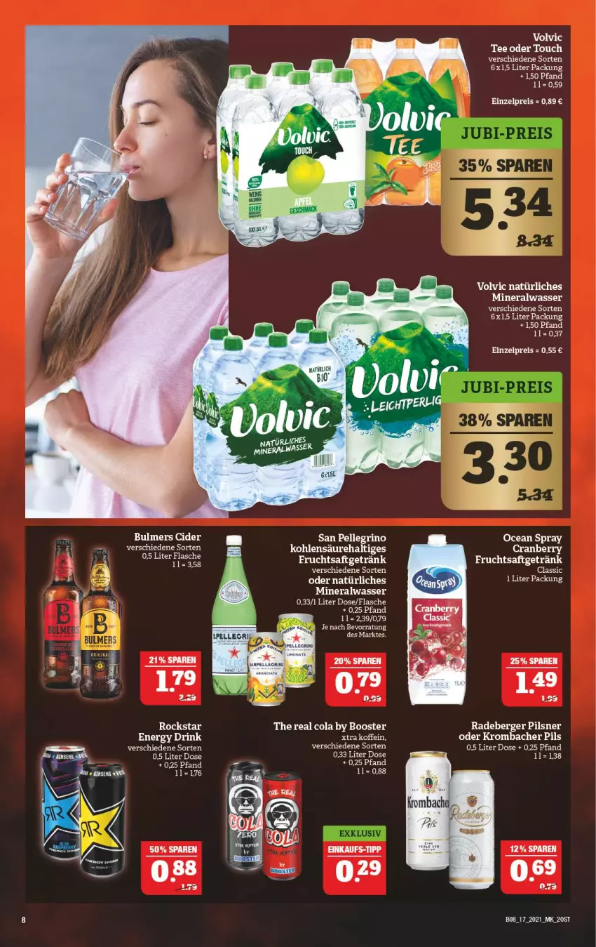 Aktueller Prospekt Marktkauf - Prospekt - von 25.04 bis 30.04.2021 - strona 40 - produkty: Alwa, Berger, cider, cola, eis, elle, flasche, frucht, fruchtsaft, fruchtsaftgetränk, getränk, gin, krombache, krombacher, krombacher pils, mineralwasser, natürliches mineralwasser, pils, pilsner, radeberger, radeberger pilsner, reis, Rockstar, saft, san pellegrino, tee, Ti, volvic, volvic natürliches, wasser, ZTE