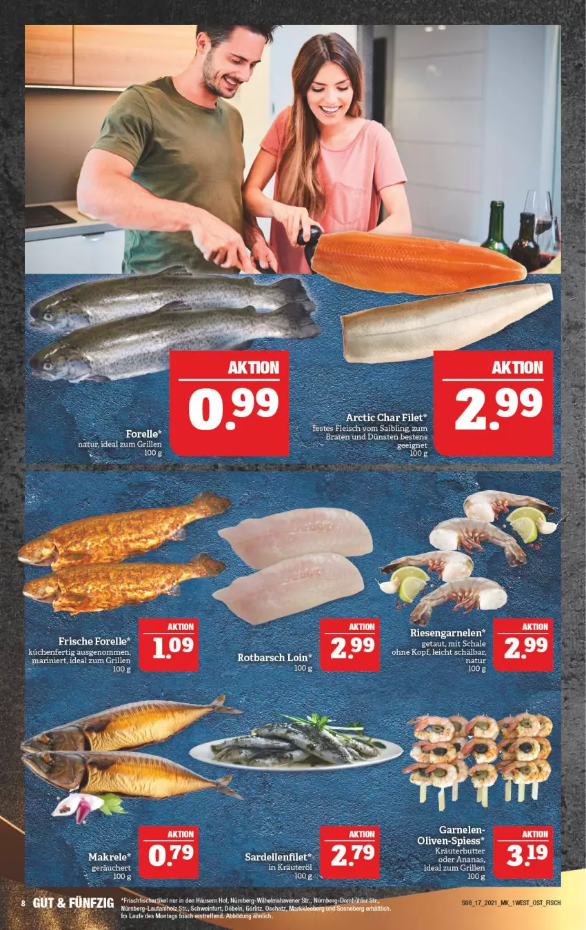 Aktueller Prospekt Marktkauf - Prospekt - von 25.04 bis 30.04.2021 - strona 8 - produkty: butter, eis, fisch, fleisch, frischfisch, garnelen, grill, Holz, ideal zum grillen, kräuter, kräuterbutter, küche, Küchen, Makrele, natur, olive, oliven, rel, Saibling, schwein, tee, Ti, wein