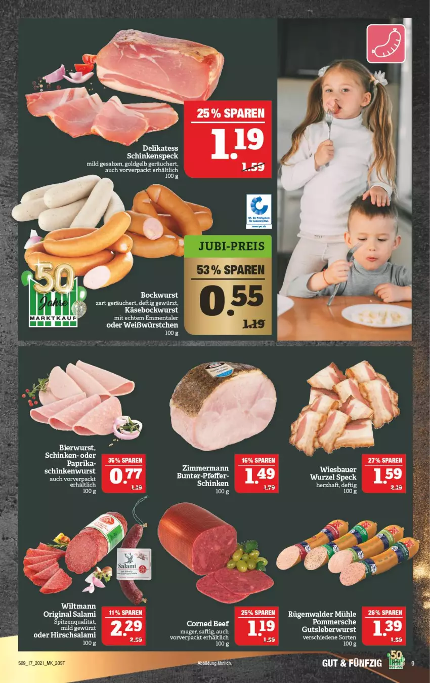 Aktueller Prospekt Marktkauf - Prospekt - von 25.04 bis 30.04.2021 - strona 9 - produkty: bockwurst, emmentaler, ente, gewürz, gin, Käse, rügenwalder, rügenwalder mühle, saft, salami, salz, schinken, schinkenspeck, schinkenwurst, Speck, spitzenqualität, Ti, wurst, würstchen