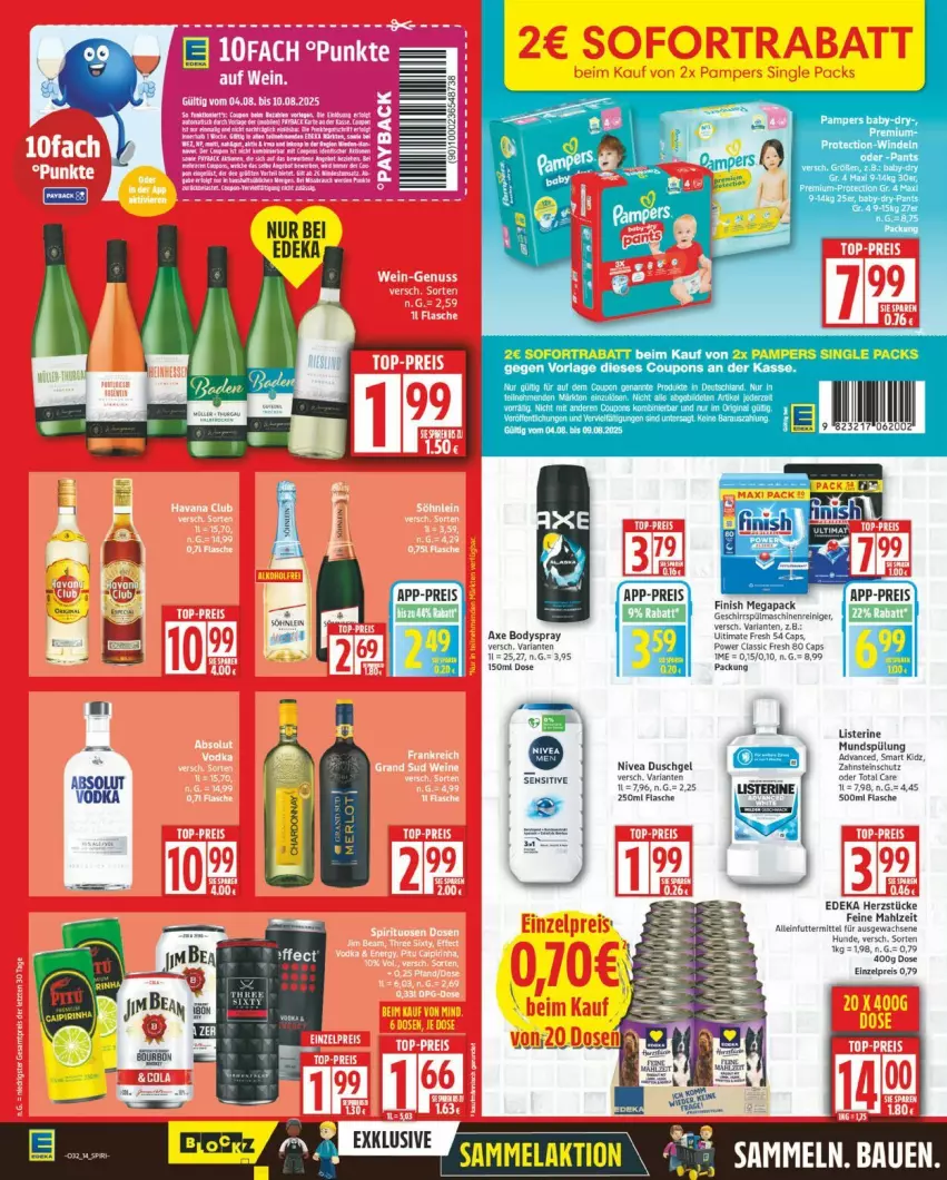 Aktueller Prospekt Edeka - Prospekte - von 04.08 bis 09.08.2025 - strona 14 - produkty: alleinfuttermittel, arla, baby-dry, coupon, coupons, deka, duschgel, eis, Finish, flasche, geschirr, listerine, maschinenreiniger, mundspülung, nivea, pampers, reiniger, reis, Ria, sim, sofortrabatt, spülmaschinen, spülung, Ti