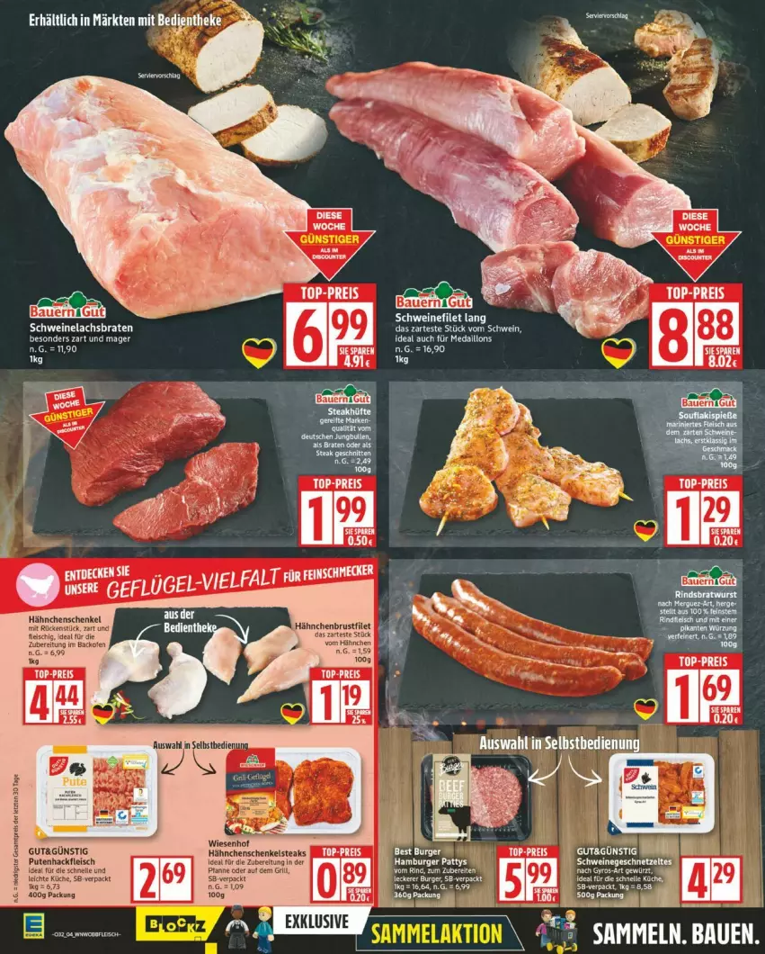 Aktueller Prospekt Edeka - Prospekte - von 04.08 bis 09.08.2025 - strona 4 - produkty: auer, backofen, braten, burger, eis, elle, ente, filet, fleisch, hackfleisch, hähnchenschenkel, hamburger, henkel, küche, lachs, Lachsbraten, medaillons, Ofen, pute, Putenhackfleisch, reis, ring, schenkel, schwein, schweine, schweinefilet, Schweinelachs, steak, steaks, tee, Ti, top-preis, uhu, wein, weine, wiesenhof, ZTE