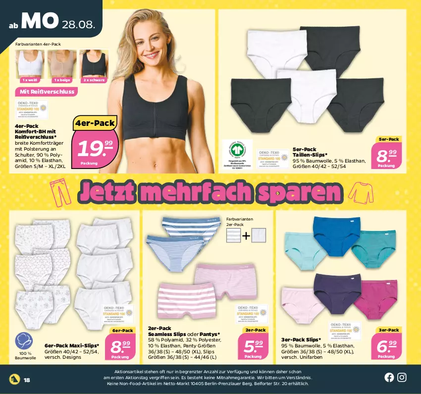 Aktueller Prospekt Netto - Woche 35 - von 28.08 bis 02.09.2023 - strona 18 - produkty: auer, Bau, baumwolle, Brei, panty, Ria, slip, slips, Ti, wolle, ZTE