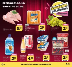 Gazetka promocyjna Netto - Woche 35 - Gazetka - ważna od 02.09 do 02.09.2023 - strona 30 - produkty: bockwurst, brustfilet, ecco, filet, flasche, frucht, fruchtsecco, hähnchenbrust, hähnchenbrustfilet, knoppers, Kuschelweich, obst, Ria, rotkäppchen, Ti, trauben, weichspüler, wurst