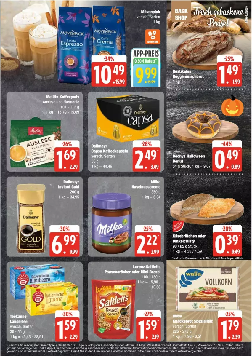 Aktueller Prospekt Edeka - Prospekte - von 28.10 bis 02.11.2024 - strona 15 - produkty: backwaren, brot, brötchen, coupon, deka, Donut, eis, espresso, frische backwaren, Käse, knäckebrot, mövenpick, nuss, Ofen, reis, Spezi, Ti, wasa, ZTE