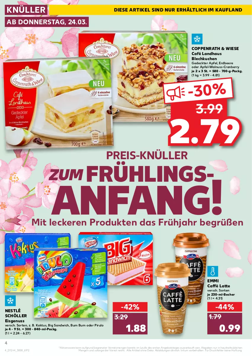 Aktueller Prospekt Kaufland - Spezielle Angebote - von 24.03 bis 30.03.2022 - strona 4 - produkty: angebot, apfel, Becher, beere, Café Landhaus, caffè latte, coppenrath, cranberry, eis, emmi, erdbeere, kuchen, latte, nestlé, nestlé schöller, nuss, reis, sandwich, Schöller, Ti, walnuss, ZTE