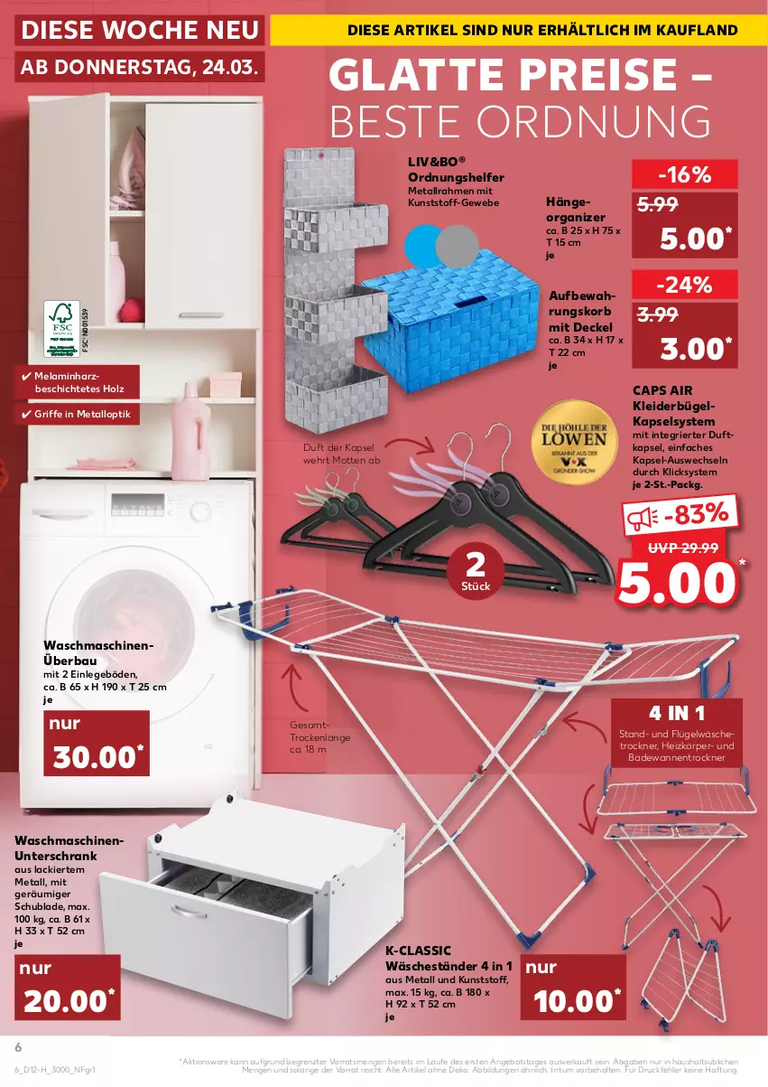 Aktueller Prospekt Kaufland - Spezielle Angebote - von 24.03 bis 30.03.2022 - strona 6 - produkty: angebot, Bad, Badewanne, Bau, bügel, Cap, decke, Deckel, eis, Holz, kleid, kleider, kleiderbügel, korb, lack, latte, reis, Schrank, Ti, Trockner, unterschrank, Wanne, wäschetrockner, waschmaschine, waschmaschinen, ZTE