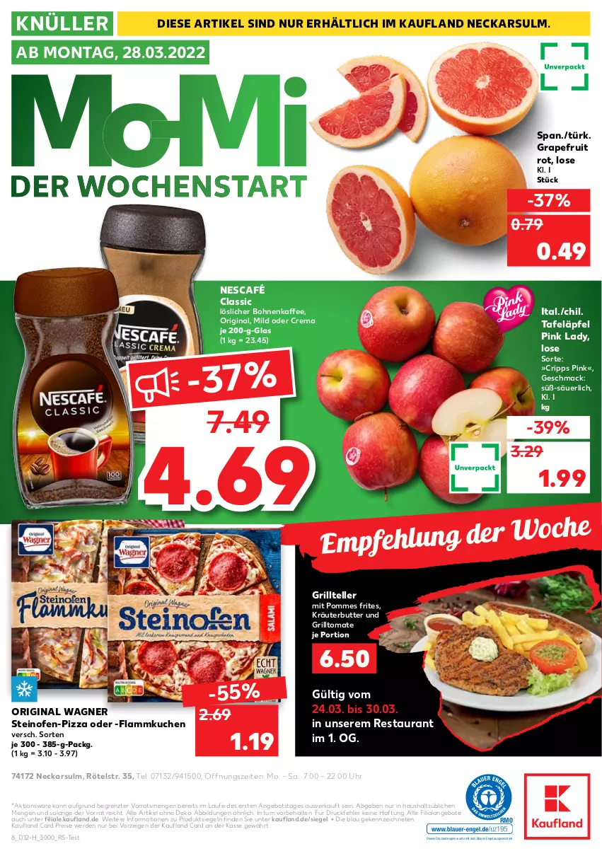 Aktueller Prospekt Kaufland - Spezielle Angebote - von 24.03 bis 30.03.2022 - strona 8 - produkty: angebot, angebote, bohne, bohnen, bohnenkaffee, butter, drucker, eis, elle, Engel, erde, flammkuchen, gin, grapefruit, grill, Grillteller, kaffee, kerze, kräuter, kräuterbutter, kuchen, lamm, löslicher bohnenkaffee, mac, Nescafé, Ofen, original wagner, Pink Lady, pizza, pommes, Pommes Frites, reis, steinofen, tafeläpfel, teller, Ti, tomate, uhr, wagner, ZTE