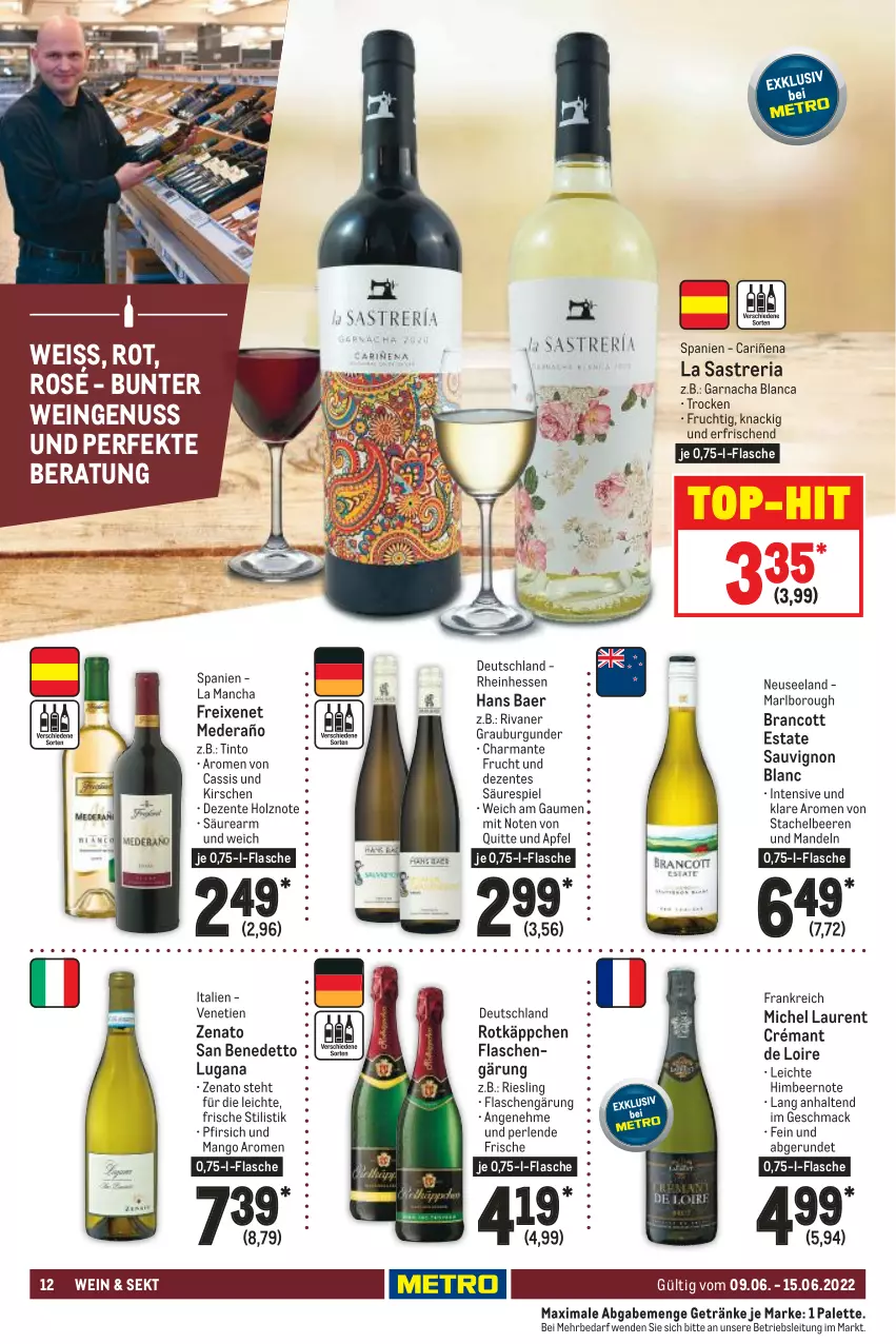 Aktueller Prospekt Metro - Food - von 09.06 bis 15.06.2022 - strona 12 - produkty: apfel, beere, beeren, burgunder, cassis, crémant de loire, eis, Elan, ente, flasche, freixenet, frucht, getränk, getränke, grauburgunder, harman, himbeer, Holz, kirsch, kirsche, kirschen, mac, mandel, mandeln, mango, nuss, Palette, perlen, pfirsich, Ria, riesling, Rivaner, rotkäppchen, sauvignon, sauvignon blanc, sekt, Stachelbeeren, Ti, top-hit, wein