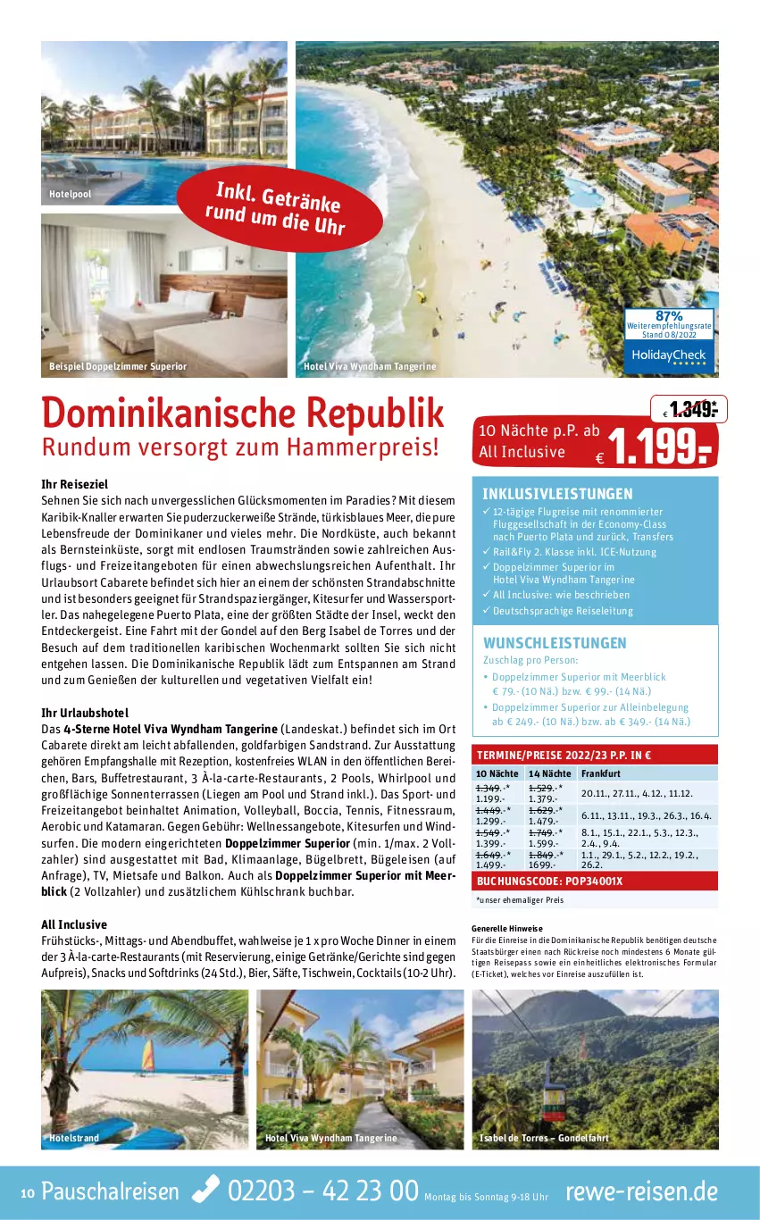 Aktueller Prospekt Rewe Reisen - Reiseprospekt - von 25.08.2023 bis 30.09.2022 - strona 10 - produkty: angebot, angebote, Bad, ball, bier, buch, bügel, Bügeleisen, cocktail, cocktails, decke, deutschsprachige reiseleitung, drink, drinks, eier, eis, Elektro, elle, ente, getränk, getränke, inklusivleistungen, kühlschrank, Liege, Mode, pool, reis, rel, rezept, rwe, säfte, Schal, Schrank, schwein, snack, snacks, Sport, Surf, Ti, tisch, uhr, Vegeta, wasser, Wassersport, weck, wein, Whirlpool, zucker