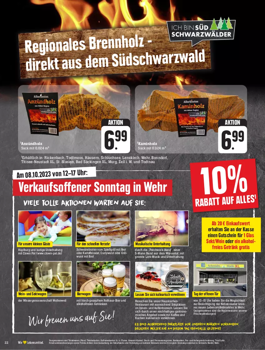 Aktueller Prospekt Edeka - Angebote der Woche - von 02.10 bis 07.10.2023 - strona 22 - produkty: Abtei, alkohol, angebot, Bad, bier, braten, brie, brot, buch, curry, currywurst, eis, elle, getränk, getränke, grill, Grillwurst, guthabenkarte, gutschein, Holz, Hüpfburg, kaffee, Kamin, Kaminholz, kartoffel, kartoffelsalat, küche, Küchen, kuchen, lebensmittel, leine, Lusti, milch, Müller, sac, salat, schwein, schweine, schweinebraten, sekt, Tchibo, telefon, Ti, uhr, wein, weine, wurst