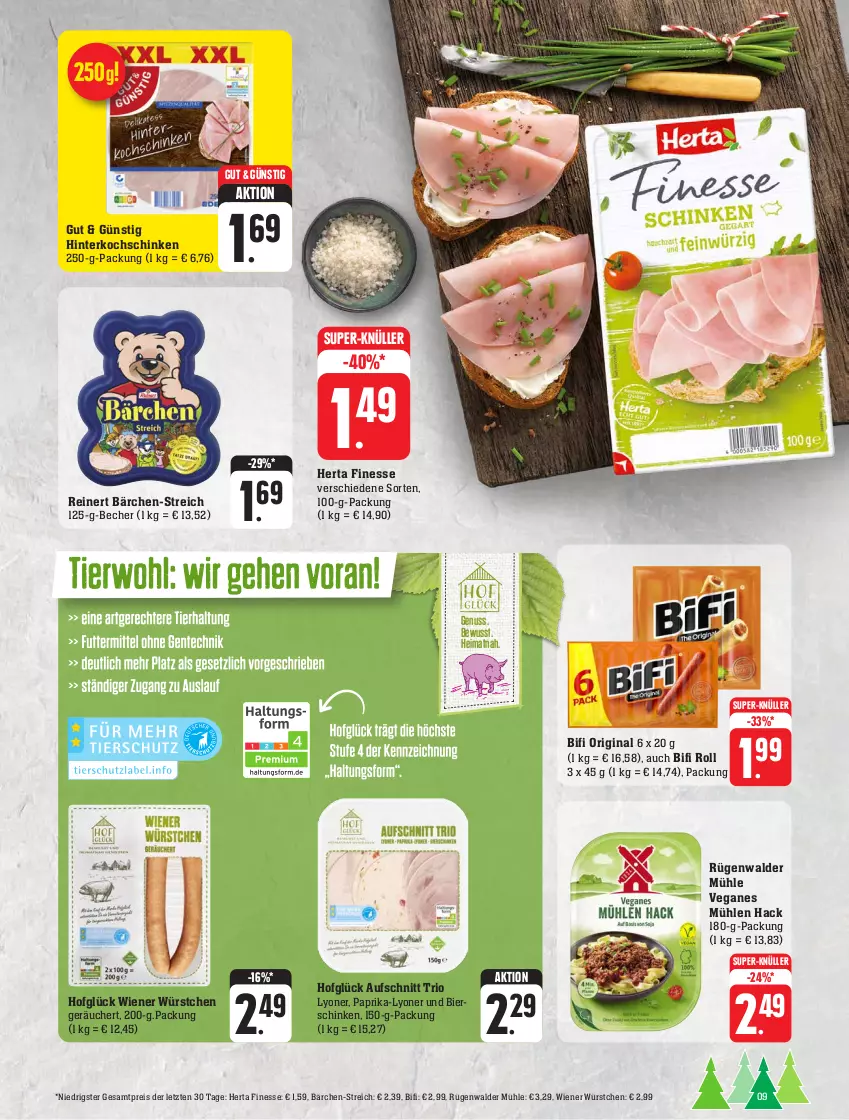 Aktueller Prospekt Edeka - Angebote der Woche - von 02.10 bis 07.10.2023 - strona 9 - produkty: aufschnitt, Becher, bier, bierschinken, bifi, eis, finesse, gin, herta, herta finesse, hinterkochschinken, kochschinken, lyoner, nuss, paprika, reinert, reis, rügenwalder, rügenwalder mühle, schinken, super-knüller, Ti, wiener, wiener würstchen, würstchen, Yo, ZTE